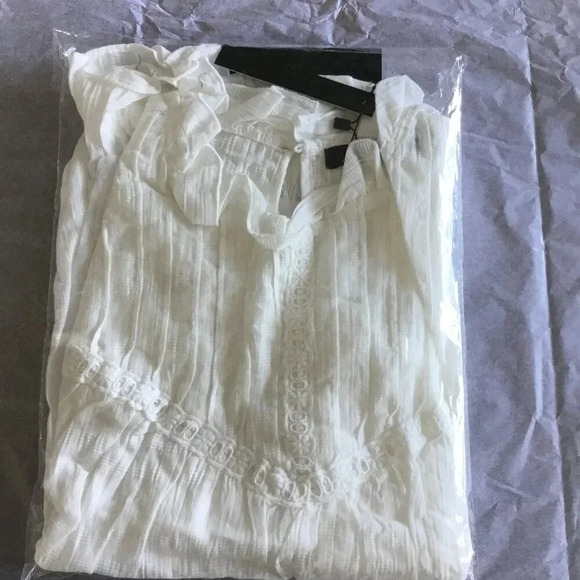 JUS DE POM | Crochet Trim Blouse | 100 % Cotton | White | Feminine |Croch US S-M - Picture 10 of 10